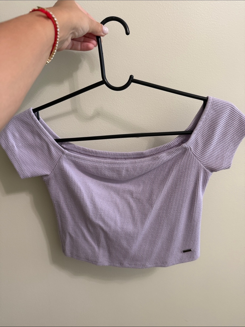 Hollister Lilac Ribbed Off-Shoulder Crop Top